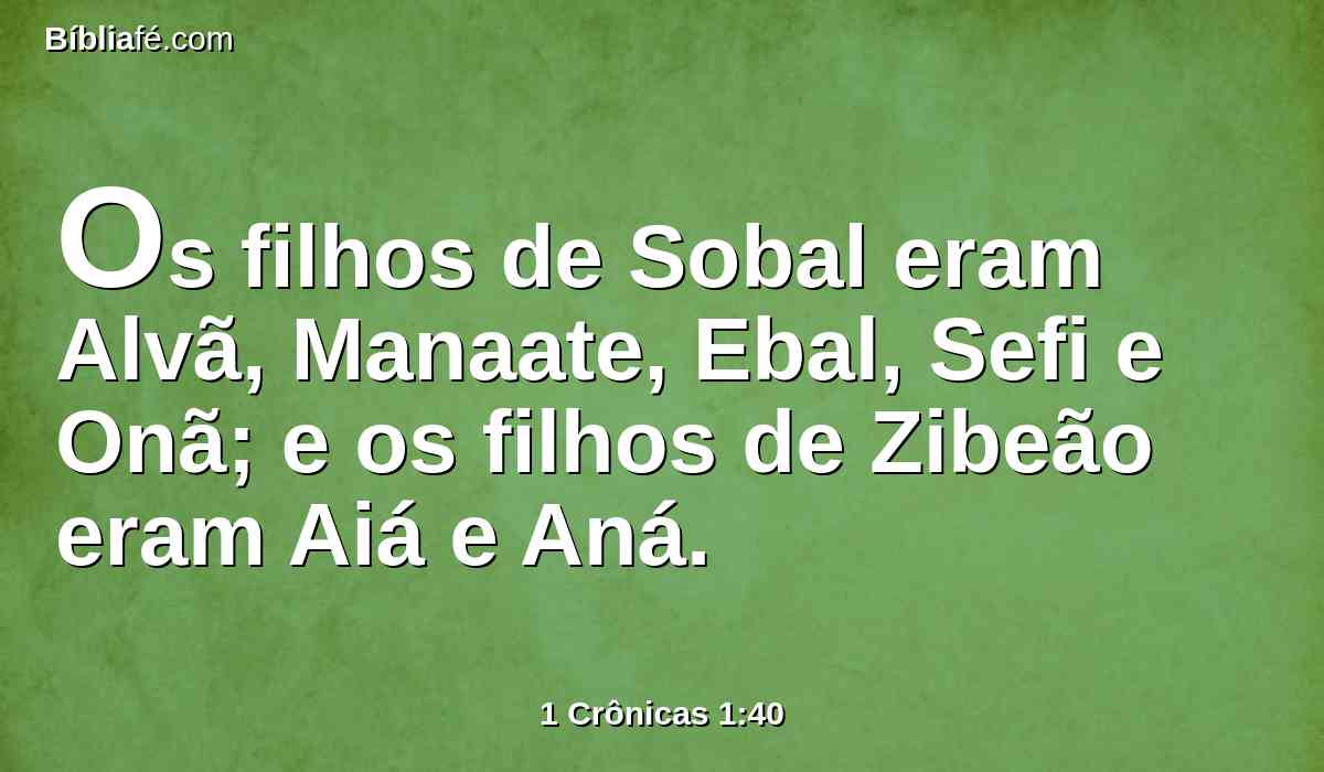 Os filhos de Sobal eram Alvã, Manaate, Ebal, Sefi e Onã; e os filhos de Zibeão eram Aiá e Aná.