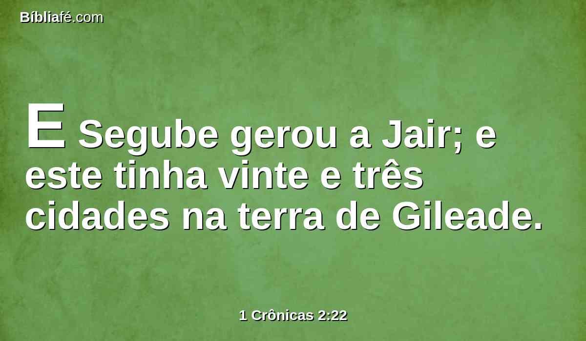 E Segube gerou a Jair; e este tinha vinte e três cidades na terra de Gileade.