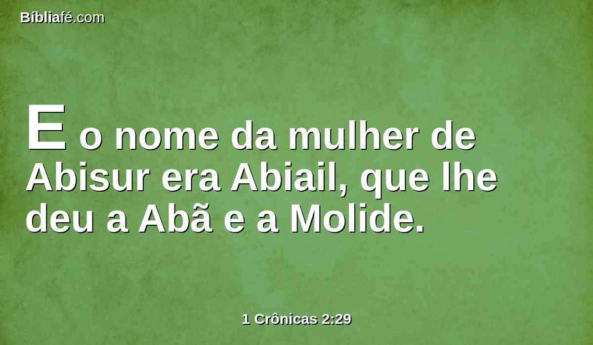 E o nome da mulher de Abisur era Abiail, que lhe deu a Abã e a Molide.