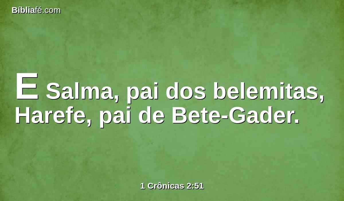 E Salma, pai dos belemitas, Harefe, pai de Bete-Gader.