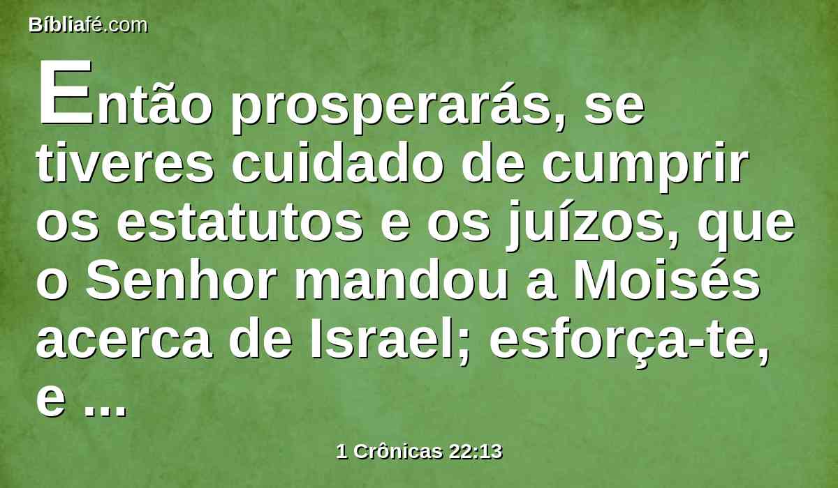 Então prosperarás, se tiveres cuidado de cumprir os estatutos e os juízos, que o Senhor mandou a Moisés acerca de Israel; esforça-te, e tem bom ânimo; não temas, nem tenhas pavor.