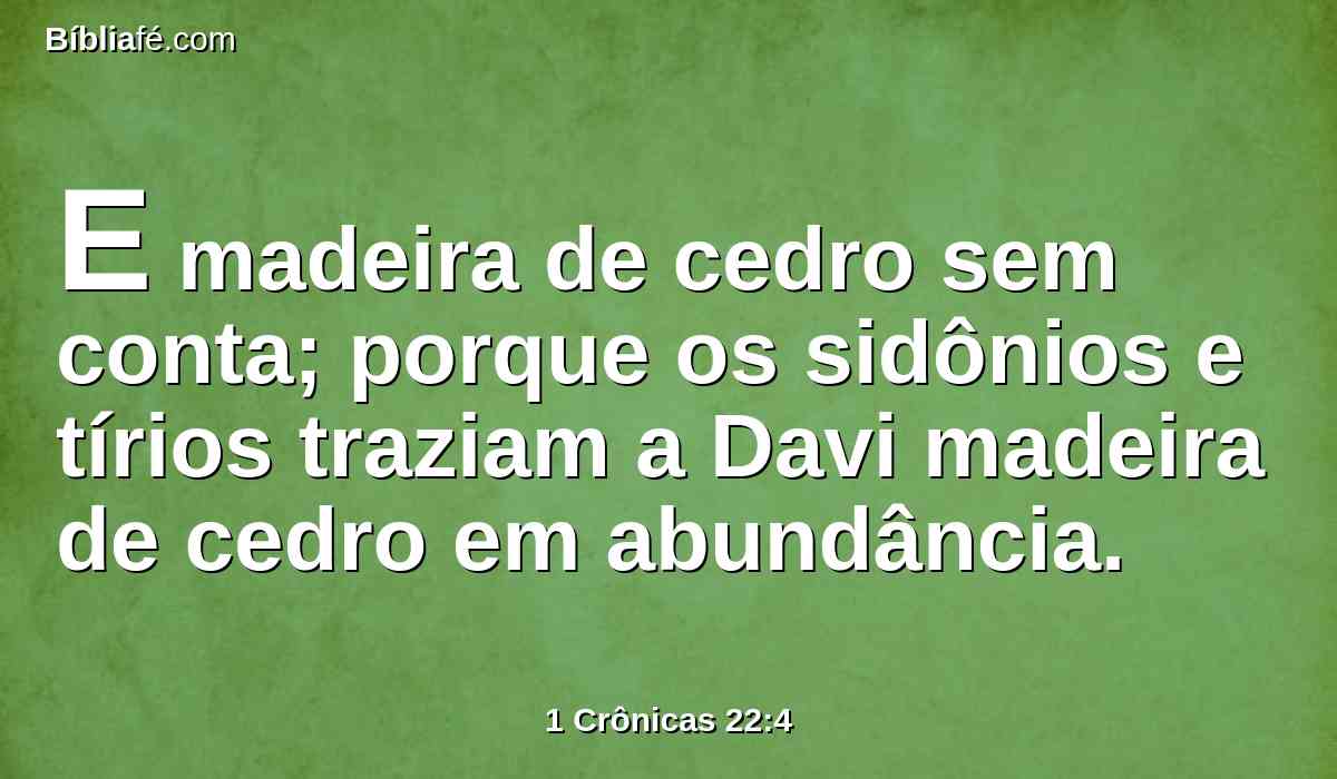 E madeira de cedro sem conta; porque os sidônios e tírios traziam a Davi madeira de cedro em abundância.