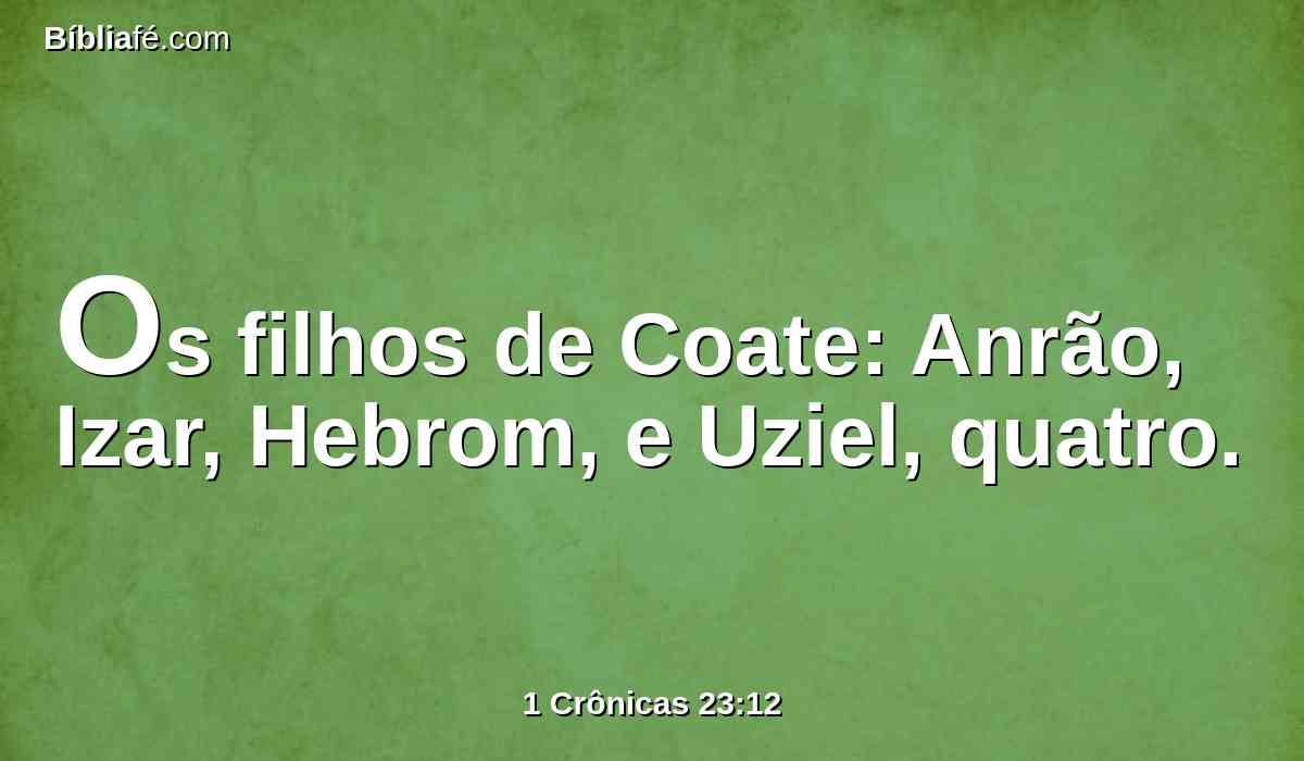 Os filhos de Coate: Anrão, Izar, Hebrom, e Uziel, quatro.