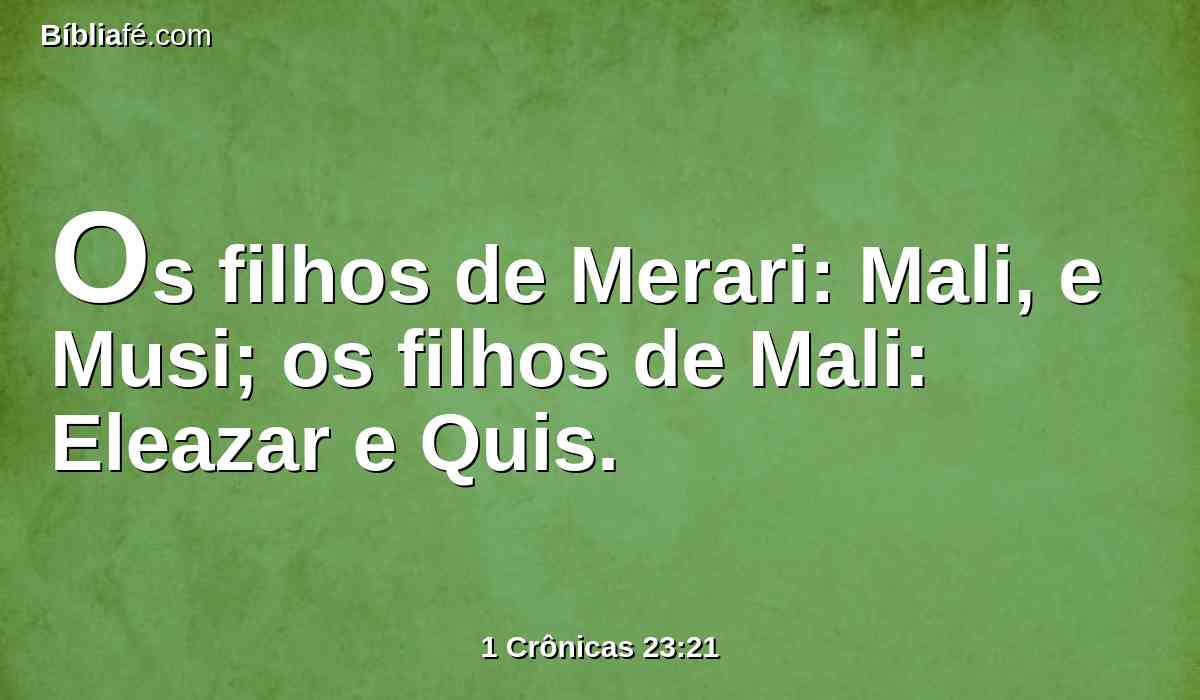 Os filhos de Merari: Mali, e Musi; os filhos de Mali: Eleazar e Quis.