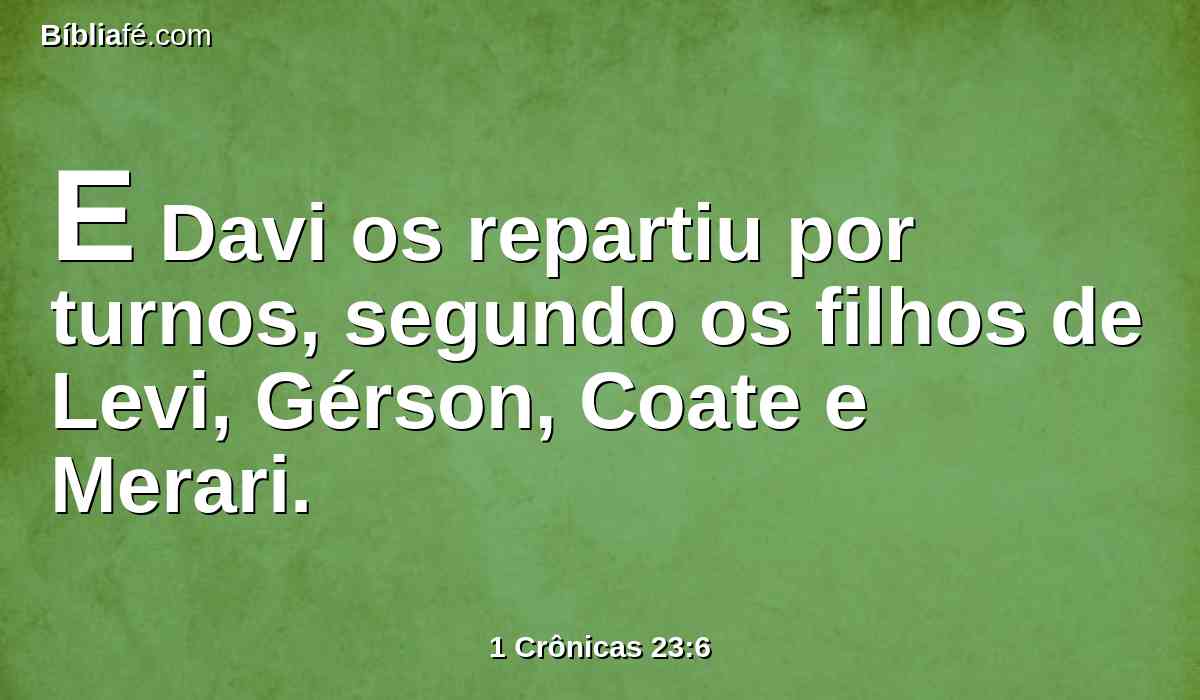 E Davi os repartiu por turnos, segundo os filhos de Levi, Gérson, Coate e Merari.