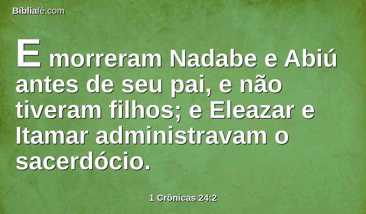 E morreram Nadabe e Abiú antes de seu pai, e não tiveram filhos; e Eleazar e Itamar administravam o sacerdócio.