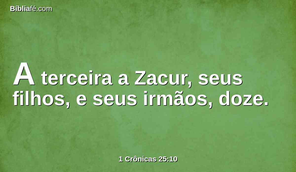 A terceira a Zacur, seus filhos, e seus irmãos, doze.