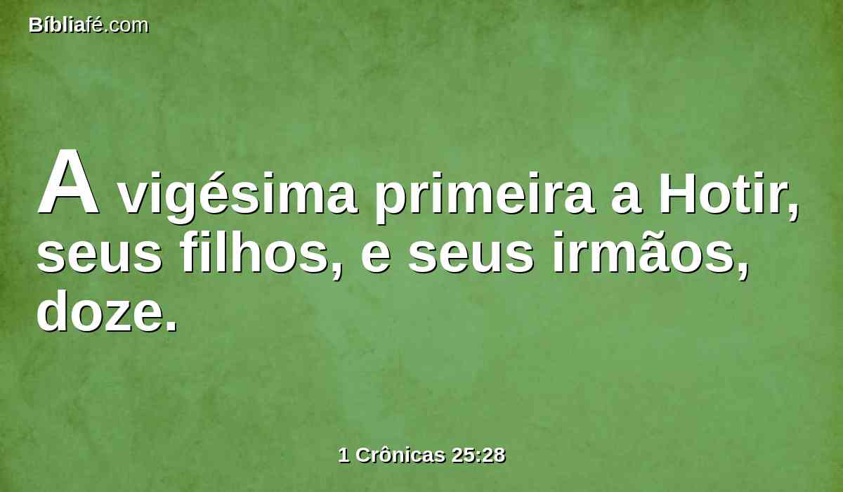 A vigésima primeira a Hotir, seus filhos, e seus irmãos, doze.