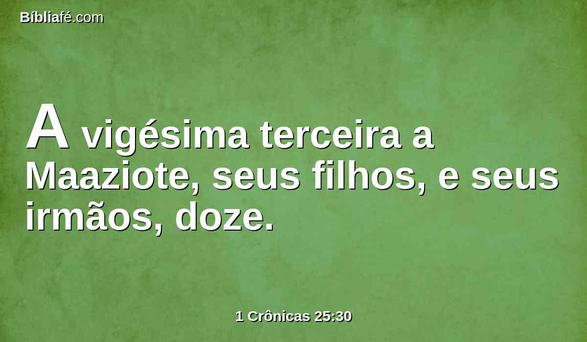 A vigésima terceira a Maaziote, seus filhos, e seus irmãos, doze.