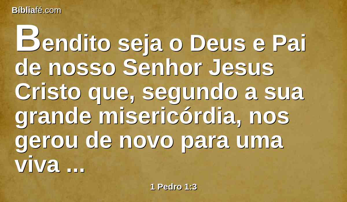 Bendito seja o Deus e Pai de nosso Senhor Jesus Cristo que, segundo a sua grande misericórdia, nos gerou de novo para uma viva esperança, pela ressurreição de Jesus Cristo dentre os mortos,
