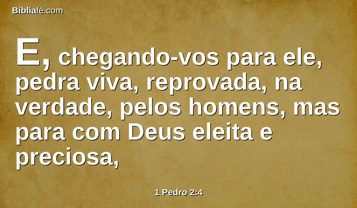 E, chegando-vos para ele, pedra viva, reprovada, na verdade, pelos homens, mas para com Deus eleita e preciosa,