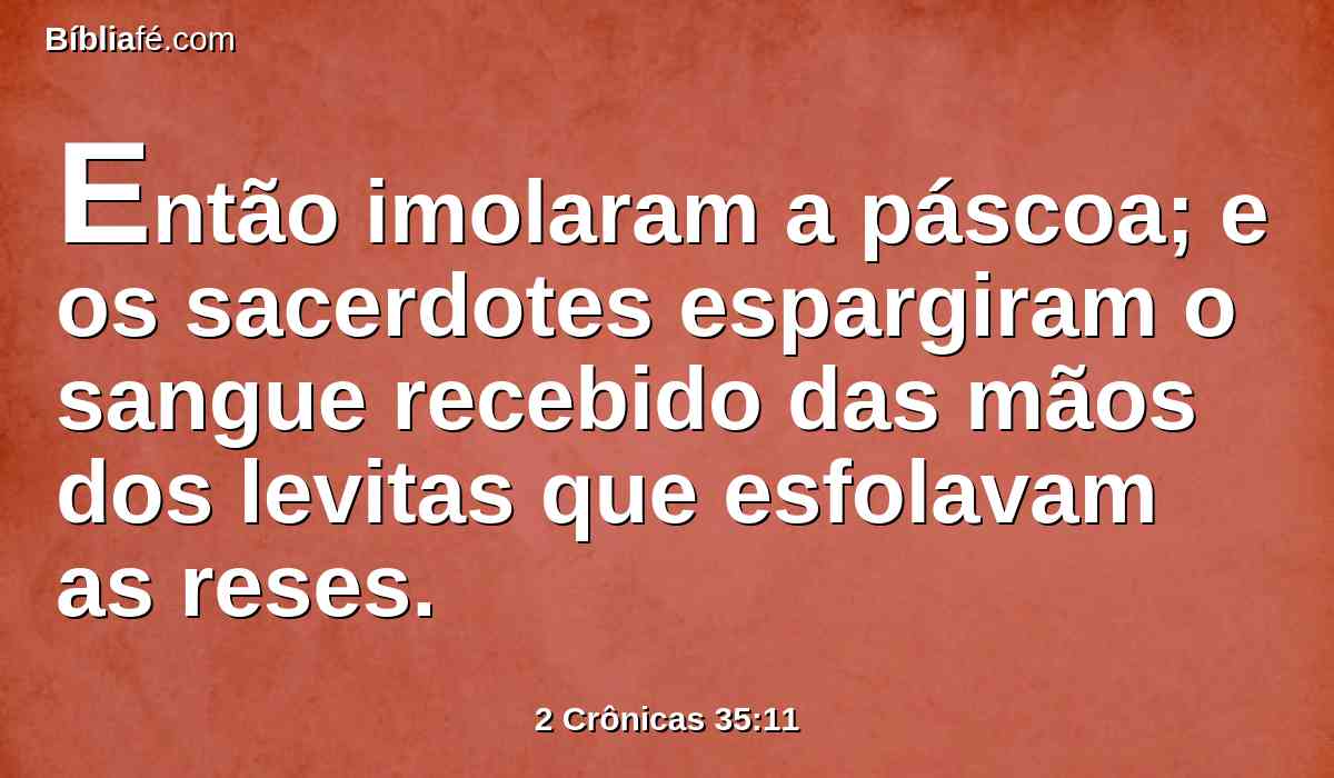 Então imolaram a páscoa; e os sacerdotes espargiram o sangue recebido das mãos dos levitas que esfolavam as reses.