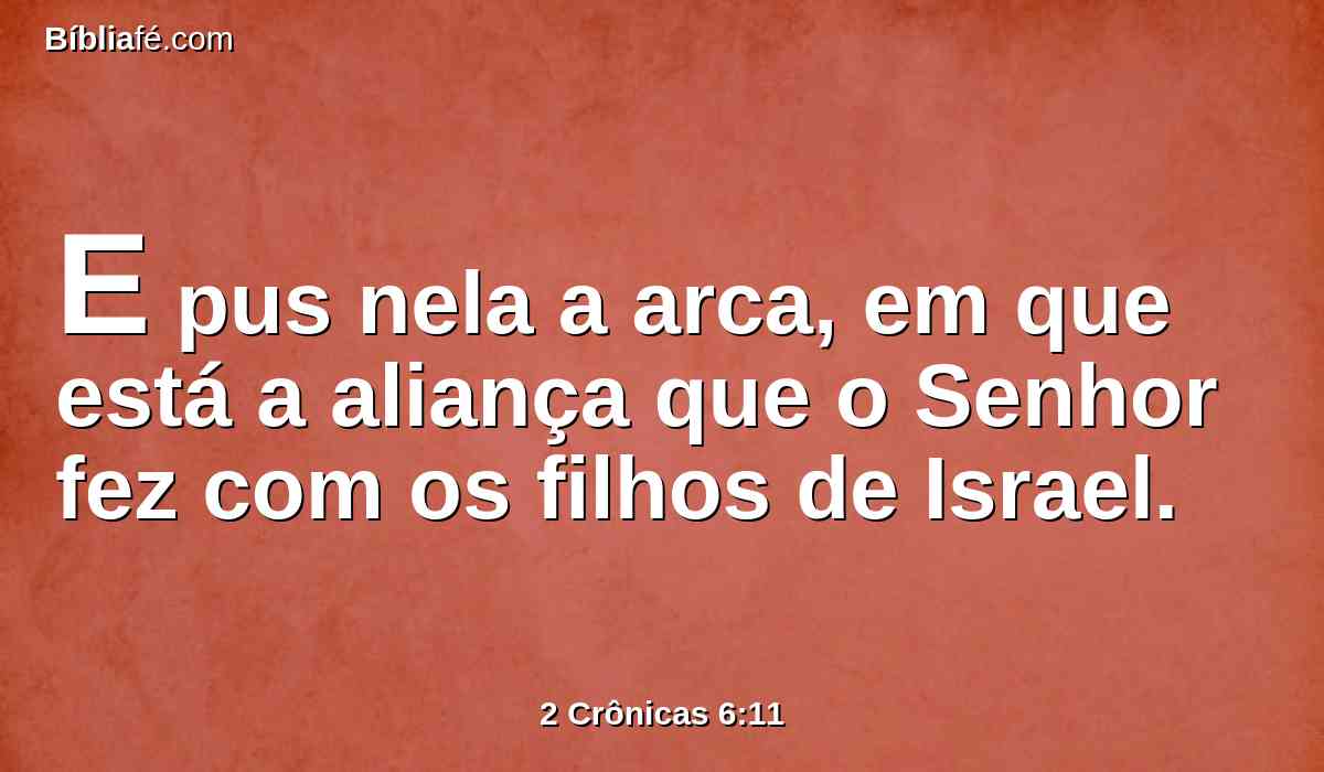 E pus nela a arca, em que está a aliança que o Senhor fez com os filhos de Israel.