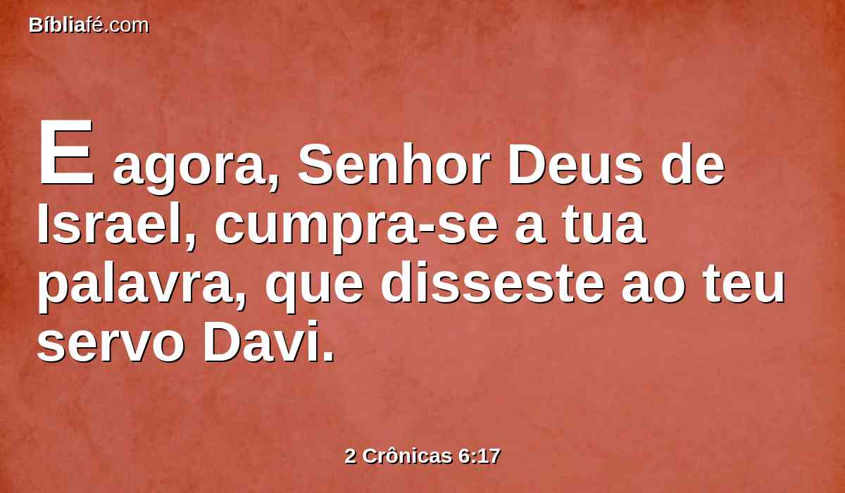 E agora, Senhor Deus de Israel, cumpra-se a tua palavra, que disseste ao teu servo Davi.