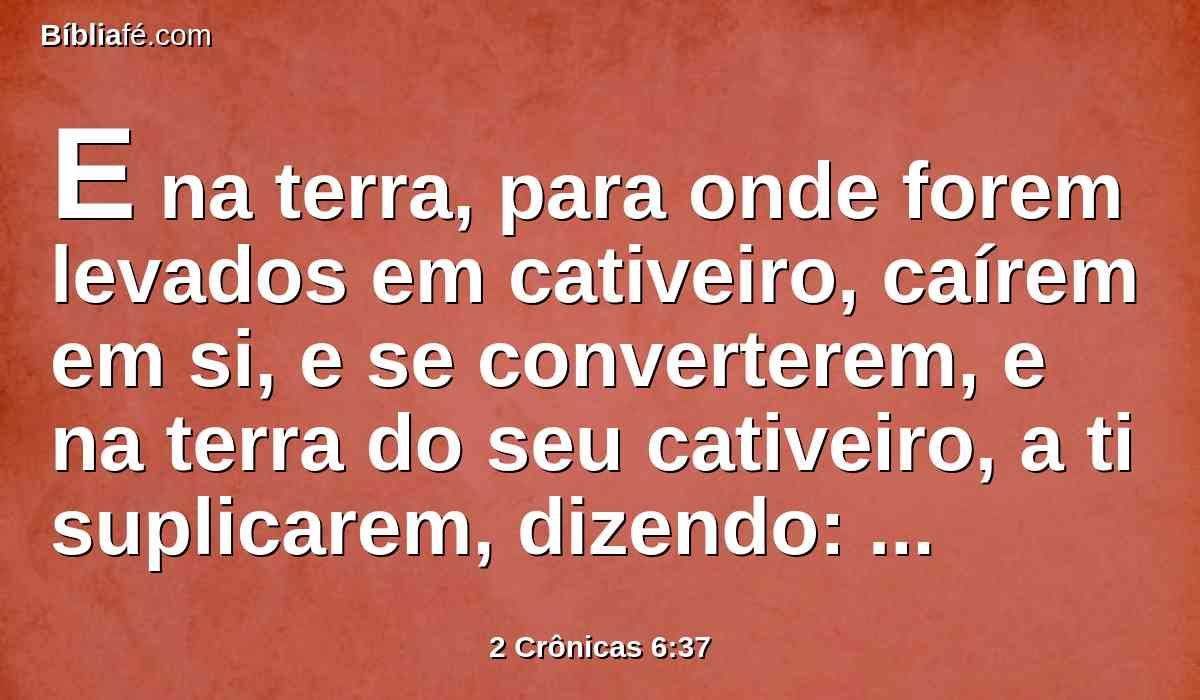 E na terra, para onde forem levados em cativeiro, caírem em si, e se converterem, e na terra do seu cativeiro, a ti suplicarem, dizendo: Pecamos, perversamente procedemos e impiamente agimos;