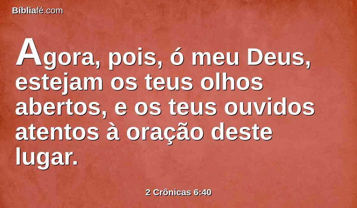 Agora, pois, ó meu Deus, estejam os teus olhos abertos, e os teus ouvidos atentos à oração deste lugar.