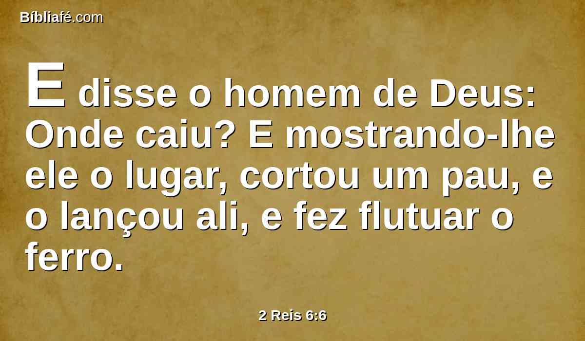 E disse o homem de Deus: Onde caiu? E mostrando-lhe ele o lugar, cortou um pau, e o lançou ali, e fez flutuar o ferro.