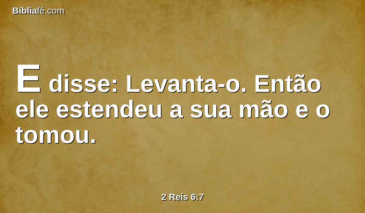E disse: Levanta-o. Então ele estendeu a sua mão e o tomou.