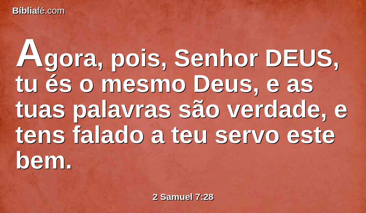 Agora, pois, Senhor DEUS, tu és o mesmo Deus, e as tuas palavras são verdade, e tens falado a teu servo este bem.