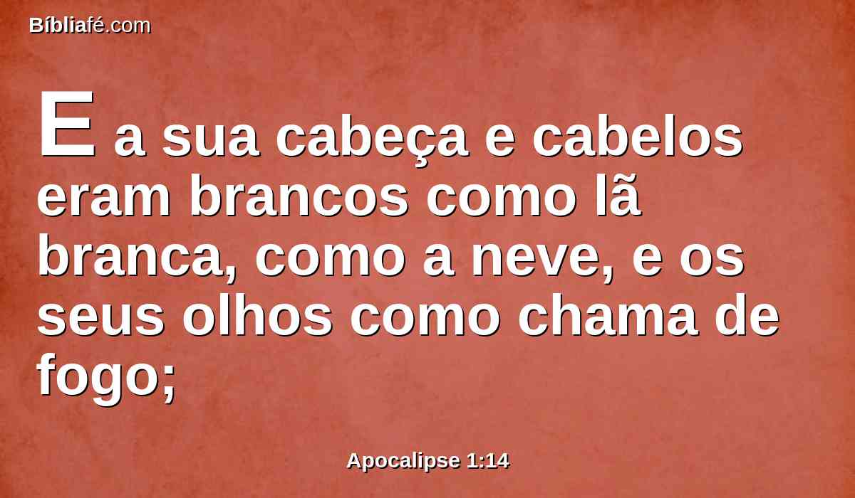 E a sua cabeça e cabelos eram brancos como lã branca, como a neve, e os seus olhos como chama de fogo;