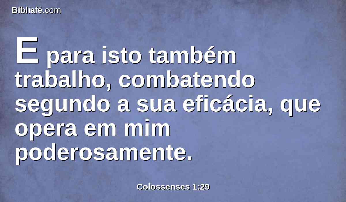 E para isto também trabalho, combatendo segundo a sua eficácia, que opera em mim poderosamente.