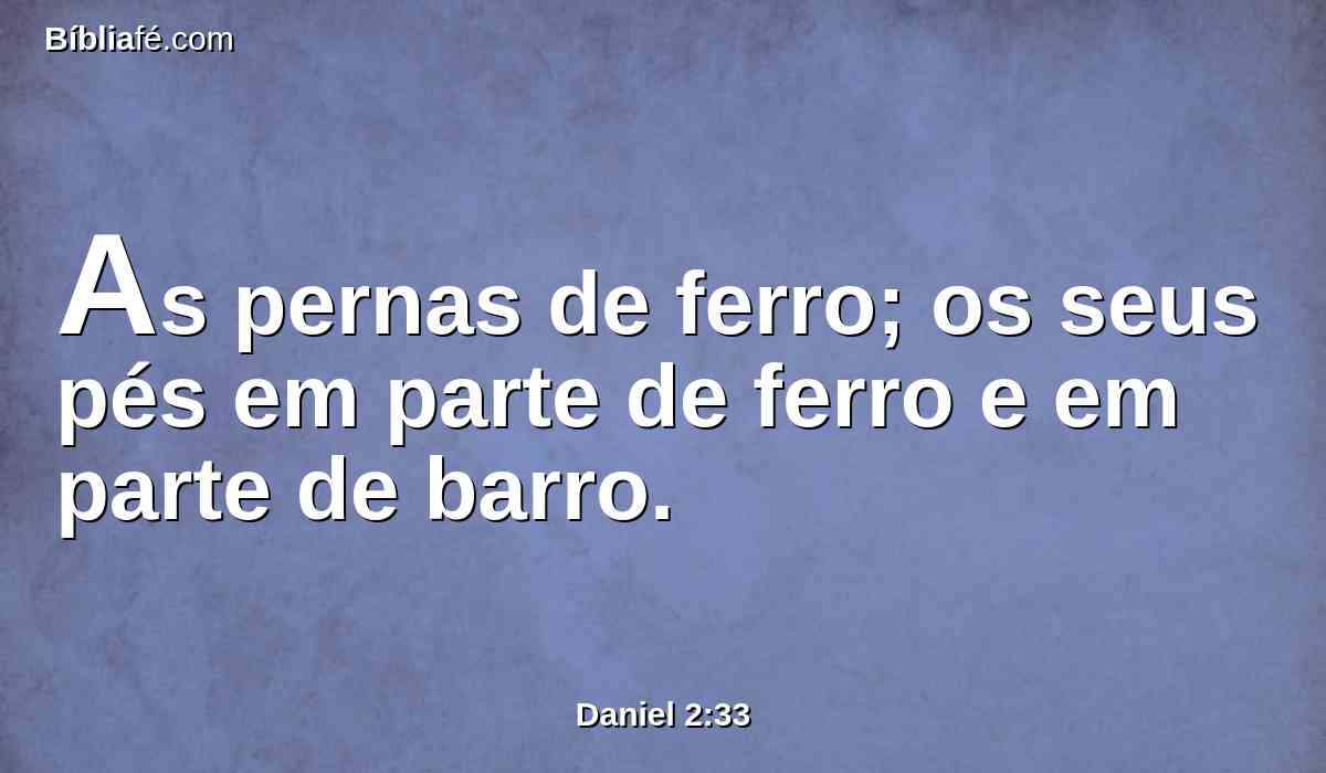 As pernas de ferro; os seus pés em parte de ferro e em parte de barro.