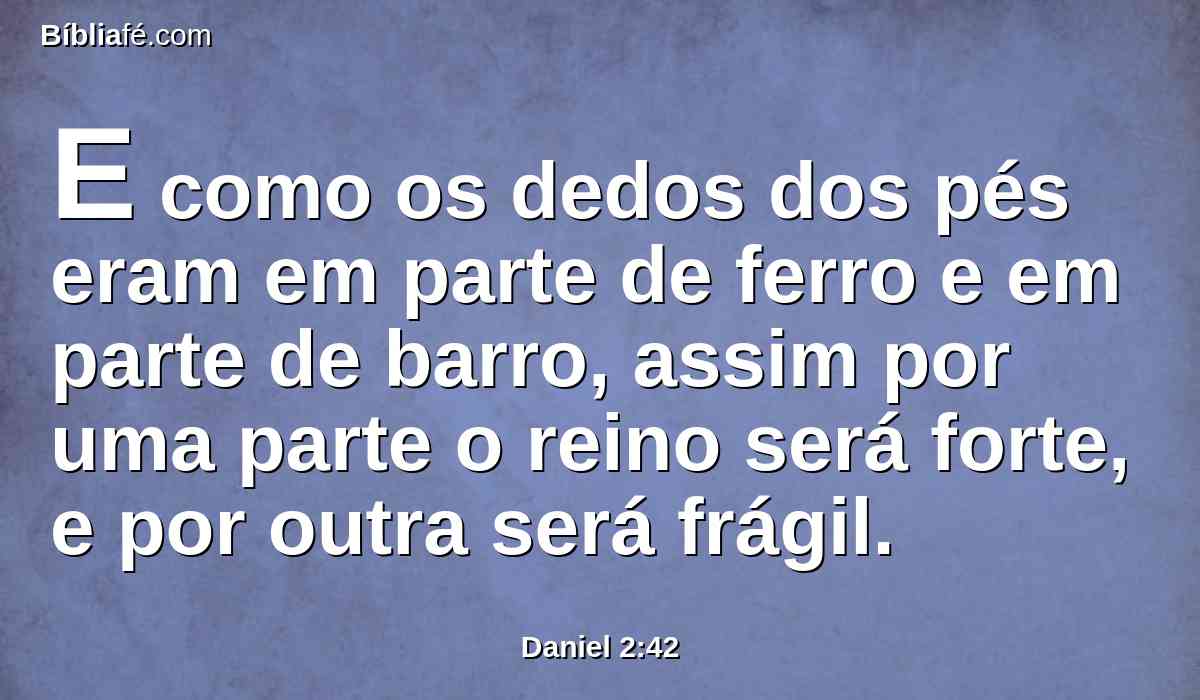 E como os dedos dos pés eram em parte de ferro e em parte de barro, assim por uma parte o reino será forte, e por outra será frágil.
