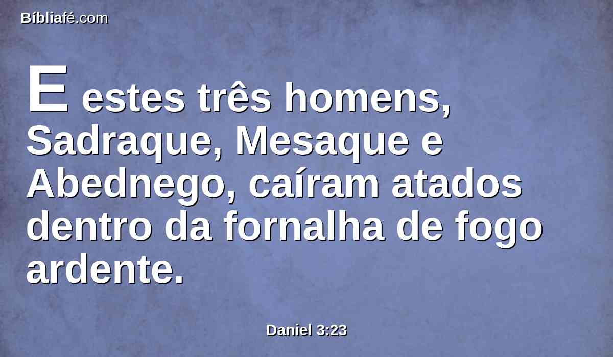 E estes três homens, Sadraque, Mesaque e Abednego, caíram atados dentro da fornalha de fogo ardente.