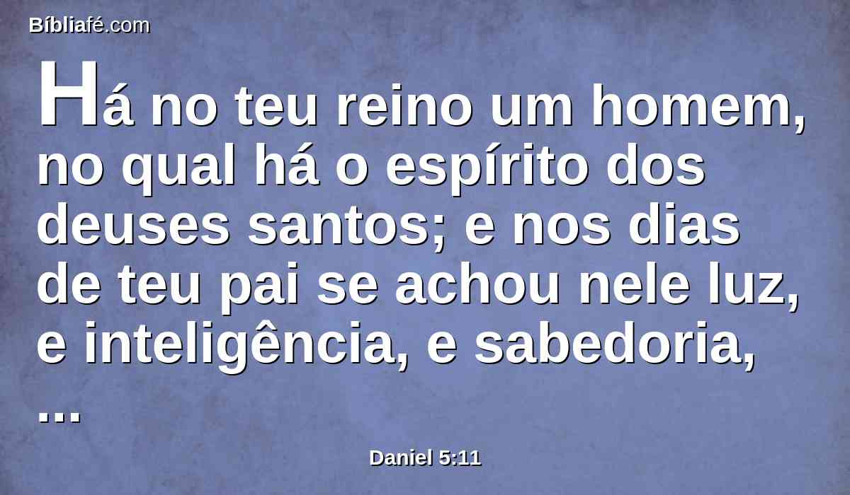 Há no teu reino um homem, no qual há o espírito dos deuses santos; e nos dias de teu pai se achou nele luz, e inteligência, e sabedoria, como a sabedoria dos deuses; e teu pai, o rei Nabucodonosor, sim, teu pai, o rei, o constituiu mestre dos magos, dos astrólogos, dos caldeus e dos adivinhadores;