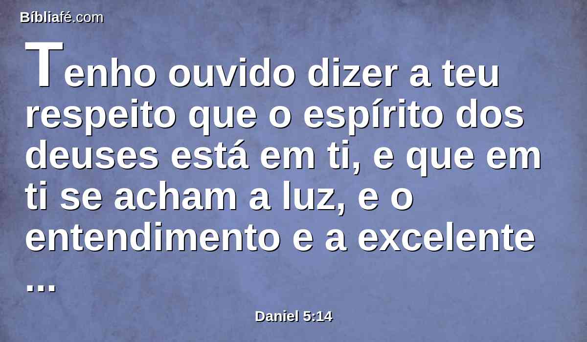 Tenho ouvido dizer a teu respeito que o espírito dos deuses está em ti, e que em ti se acham a luz, e o entendimento e a excelente sabedoria.