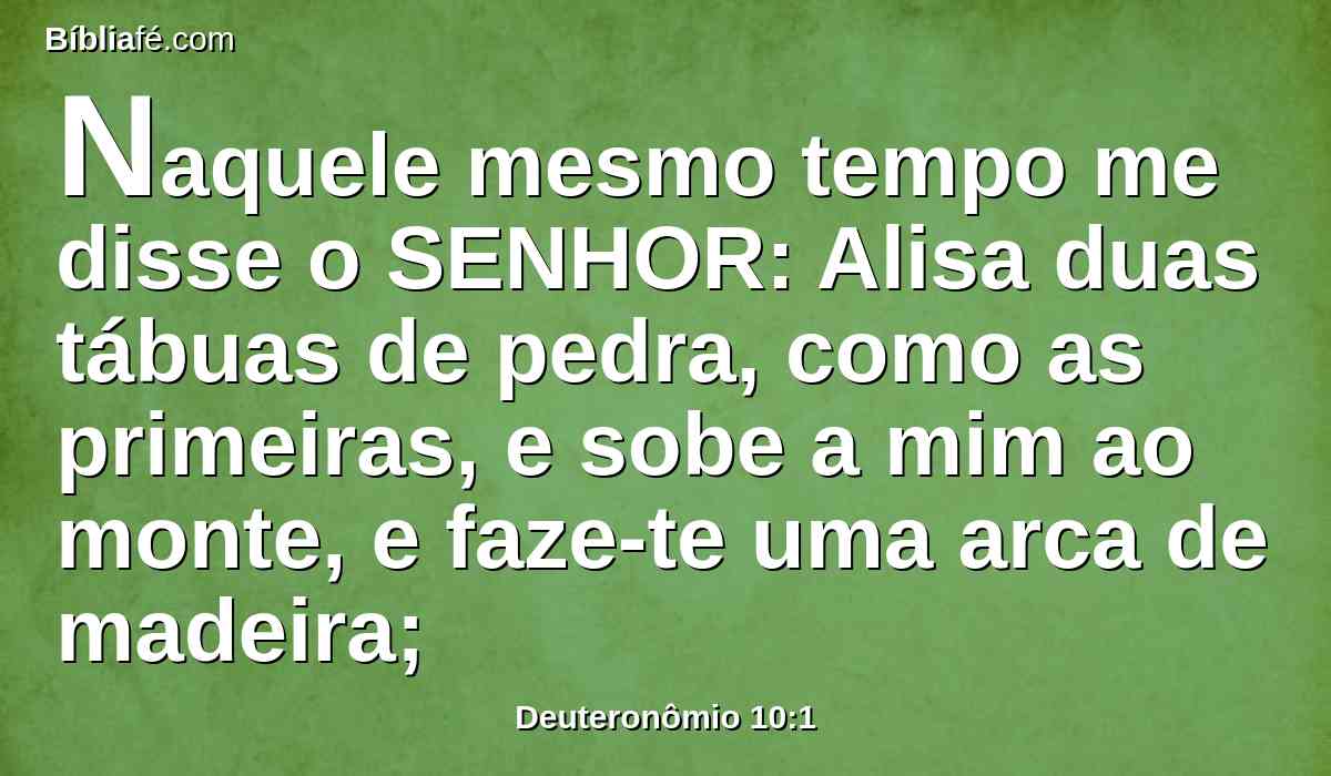 Naquele mesmo tempo me disse o SENHOR: Alisa duas tábuas de pedra, como as primeiras, e sobe a mim ao monte, e faze-te uma arca de madeira;