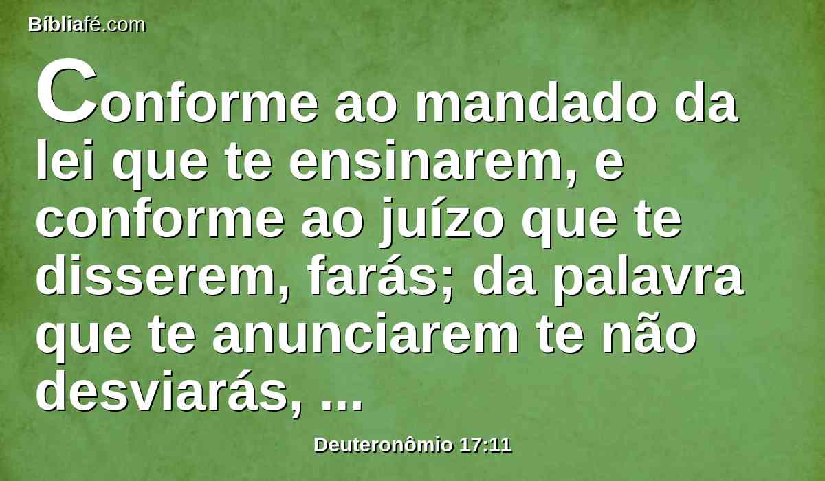 Conforme ao mandado da lei que te ensinarem, e conforme ao juízo que te disserem, farás; da palavra que te anunciarem te não desviarás, nem para a direita nem para a esquerda.