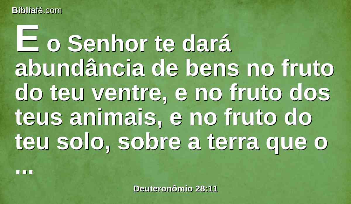 E o Senhor te dará abundância de bens no fruto do teu ventre, e no fruto dos teus animais, e no fruto do teu solo, sobre a terra que o Senhor jurou a teus pais te dar.