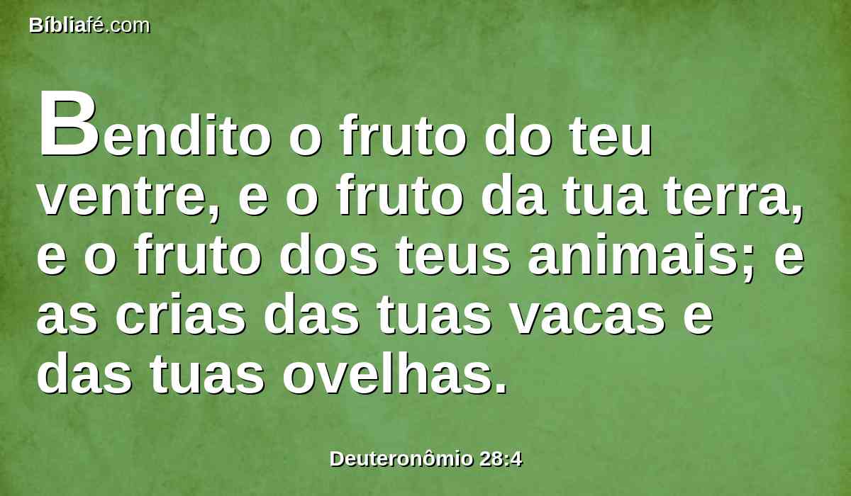 Bendito o fruto do teu ventre, e o fruto da tua terra, e o fruto dos teus animais; e as crias das tuas vacas e das tuas ovelhas.