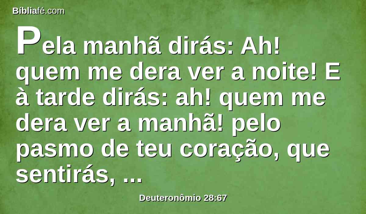 Pela manhã dirás: Ah! quem me dera ver a noite! E à tarde dirás: ah! quem me dera ver a manhã! pelo pasmo de teu coração, que sentirás, e pelo que verás com os teus olhos.