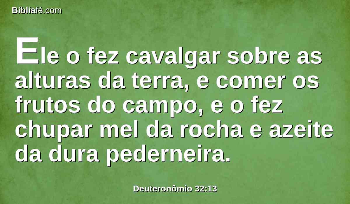 Ele o fez cavalgar sobre as alturas da terra, e comer os frutos do campo, e o fez chupar mel da rocha e azeite da dura pederneira.