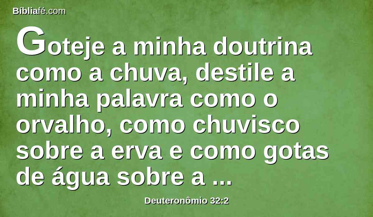 Goteje a minha doutrina como a chuva, destile a minha palavra como o orvalho, como chuvisco sobre a erva e como gotas de água sobre a relva.