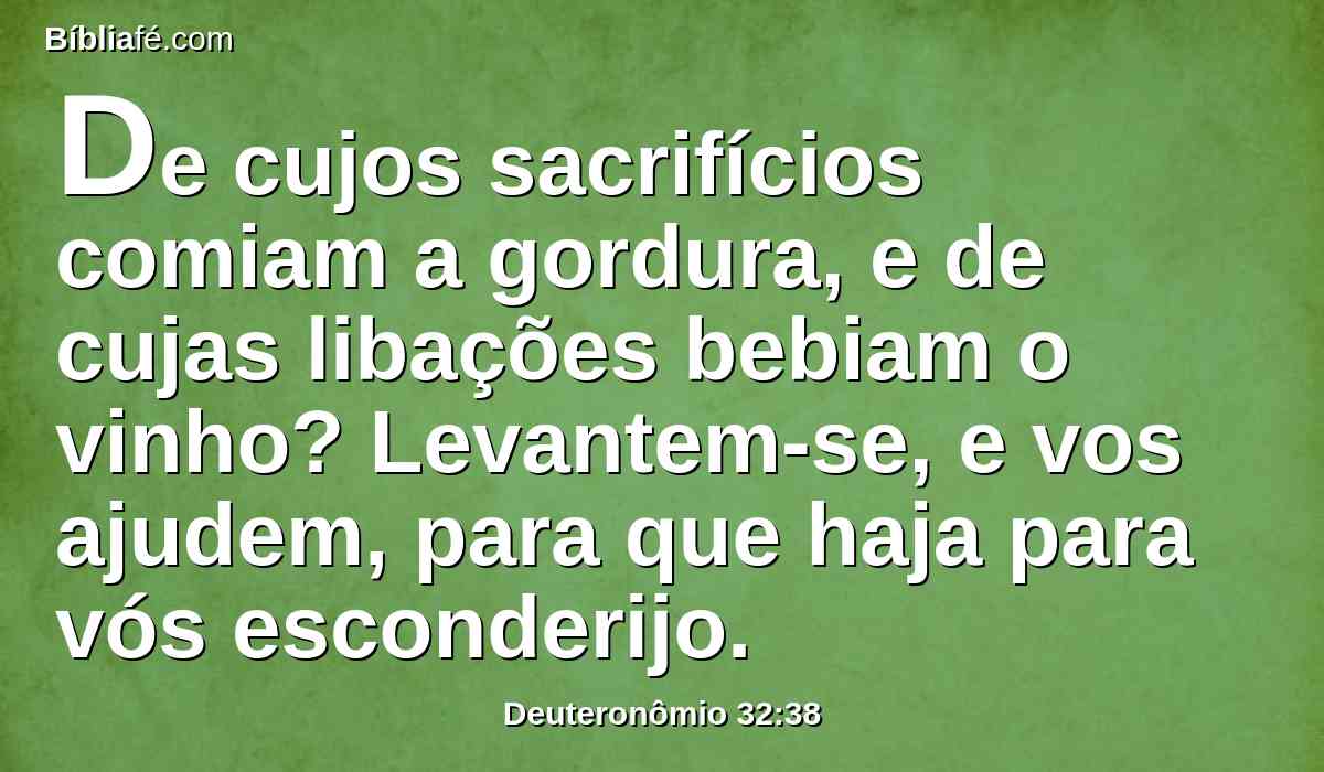 De cujos sacrifícios comiam a gordura, e de cujas libações bebiam o vinho? Levantem-se, e vos ajudem, para que haja para vós esconderijo.