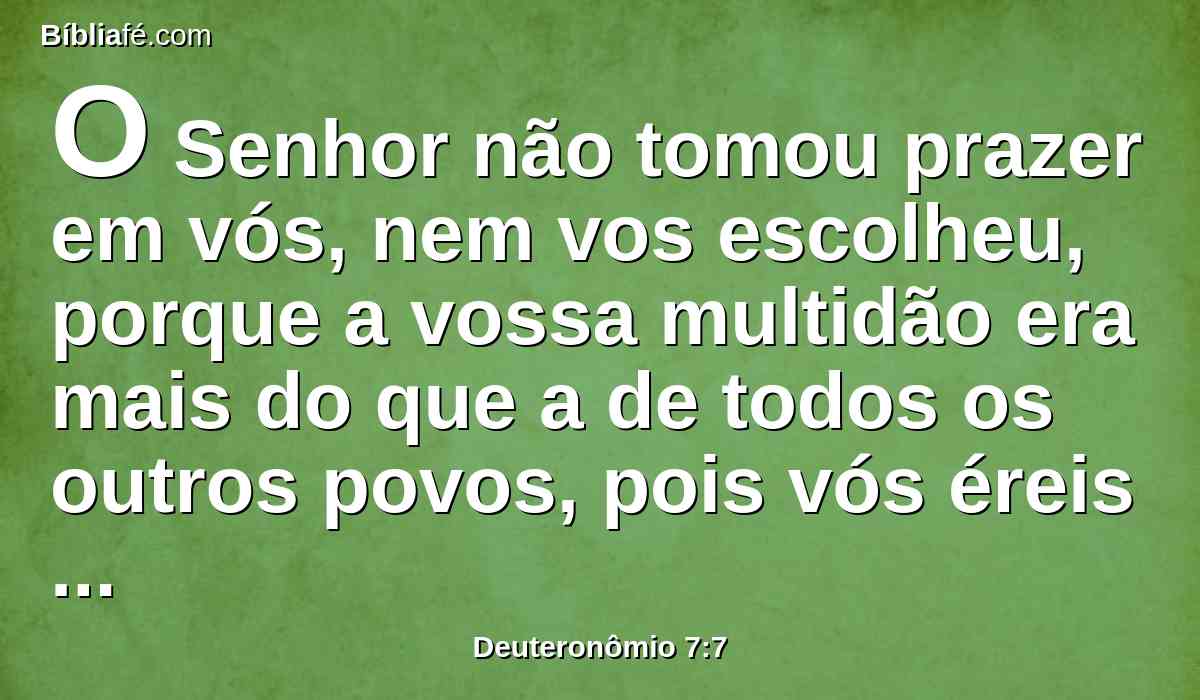 O Senhor não tomou prazer em vós, nem vos escolheu, porque a vossa multidão era mais do que a de todos os outros povos, pois vós éreis menos em número do que todos os povos;