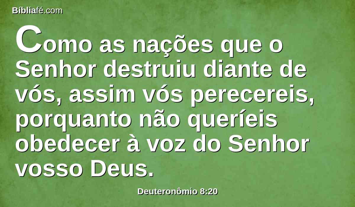 Como as nações que o Senhor destruiu diante de vós, assim vós perecereis, porquanto não queríeis obedecer à voz do Senhor vosso Deus.