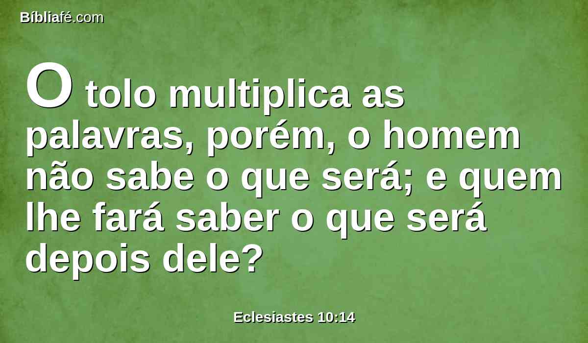 O tolo multiplica as palavras, porém, o homem não sabe o que será; e quem lhe fará saber o que será depois dele?