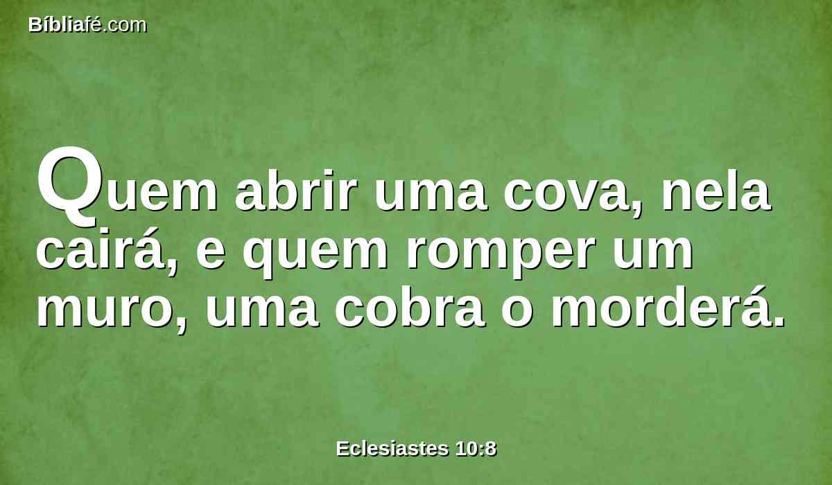 Quem abrir uma cova, nela cairá, e quem romper um muro, uma cobra o morderá.