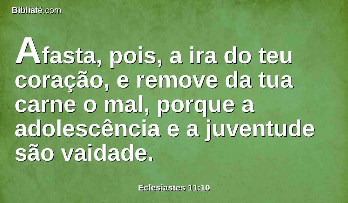 Afasta, pois, a ira do teu coração, e remove da tua carne o mal, porque a adolescência e a juventude são vaidade.