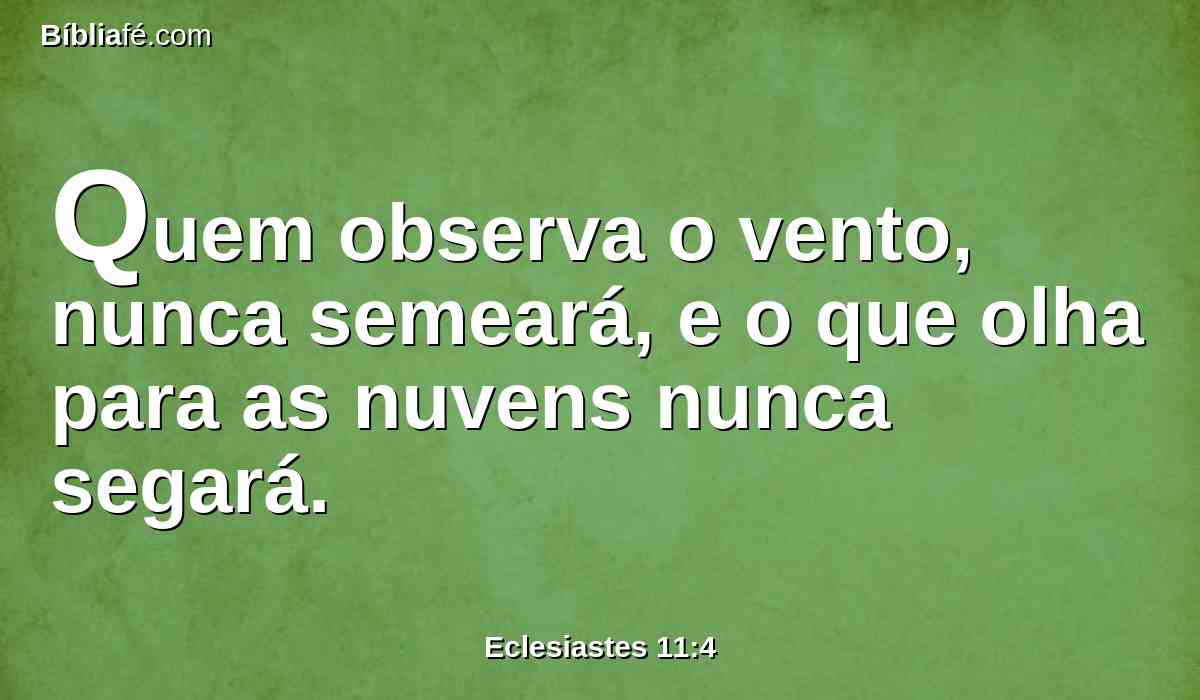 Quem observa o vento, nunca semeará, e o que olha para as nuvens nunca segará.