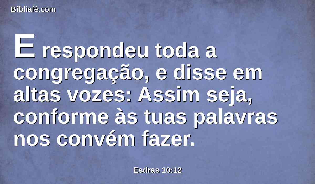 E respondeu toda a congregação, e disse em altas vozes: Assim seja, conforme às tuas palavras nos convém fazer.