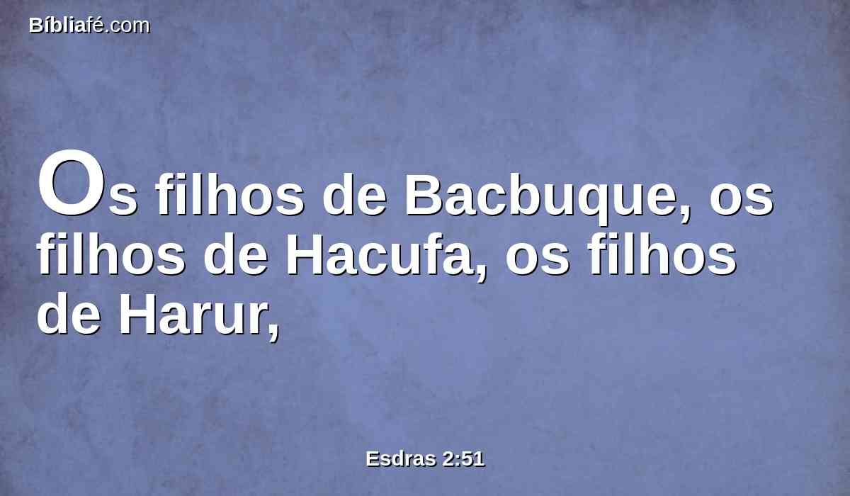 Os filhos de Bacbuque, os filhos de Hacufa, os filhos de Harur,