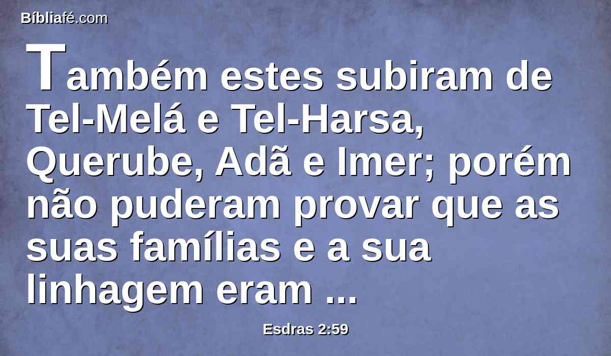 Também estes subiram de Tel-Melá e Tel-Harsa, Querube, Adã e Imer; porém não puderam provar que as suas famílias e a sua linhagem eram de Israel: