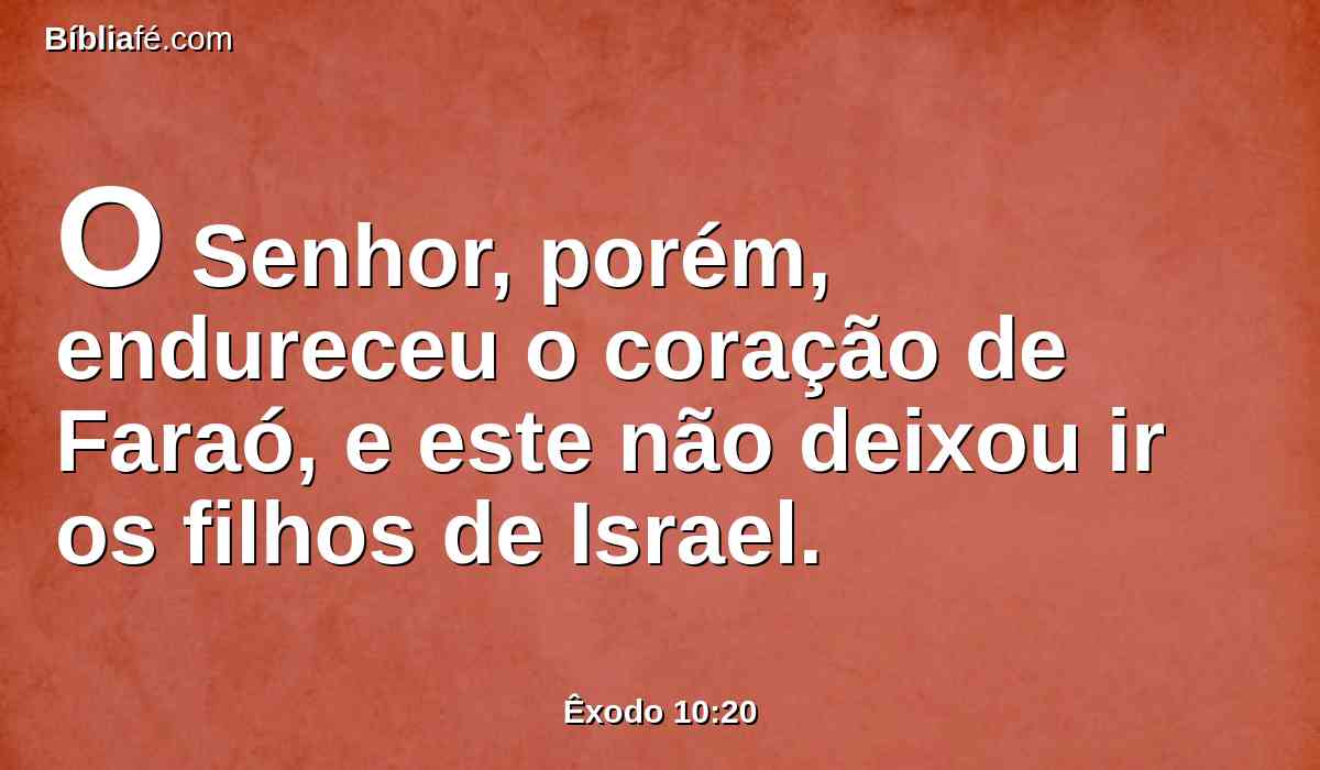 O Senhor, porém, endureceu o coração de Faraó, e este não deixou ir os filhos de Israel.