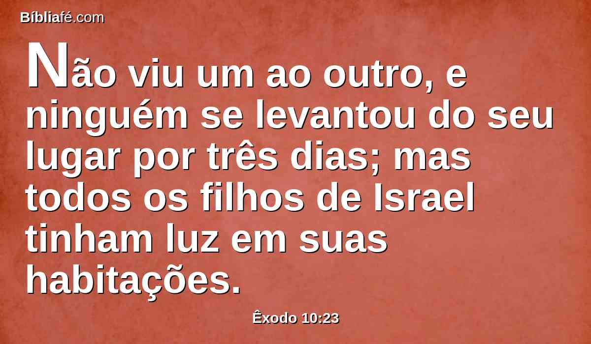 Não viu um ao outro, e ninguém se levantou do seu lugar por três dias; mas todos os filhos de Israel tinham luz em suas habitações.