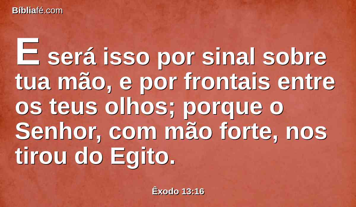 E será isso por sinal sobre tua mão, e por frontais entre os teus olhos; porque o Senhor, com mão forte, nos tirou do Egito.